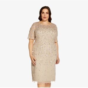 Adrianna Papelle - Plus Size Beaded Cocktail Dress In Biscotti